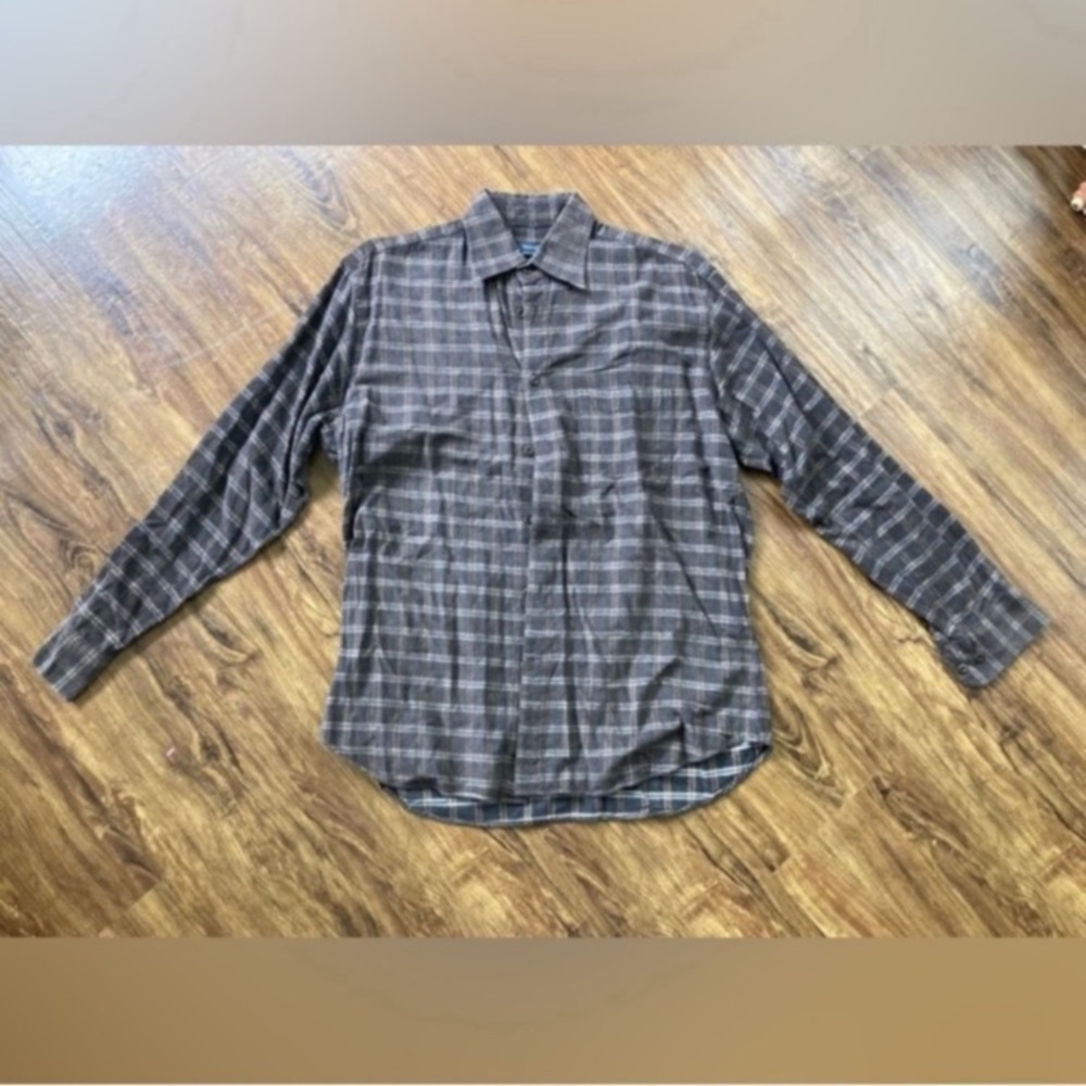 Zegna Sport Men’s Brown Plaid Button Down Shirt Size Large 100% Cotton